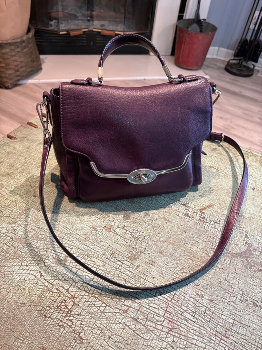 Coach Sadie Madison Satchel 26624 Eggplant Purple Leather Crossbody - Picture 2 of 9